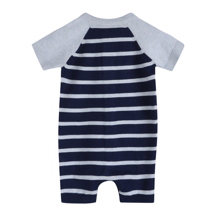 Nautical Stripe Embroidered Baby Knit Romper Back (Organic Cotton)
