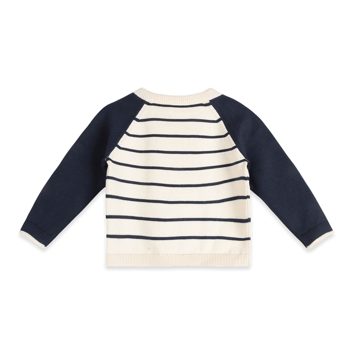 Organic Cotton Nautical Stripe Embroidered Knit Baby Pullover, Back