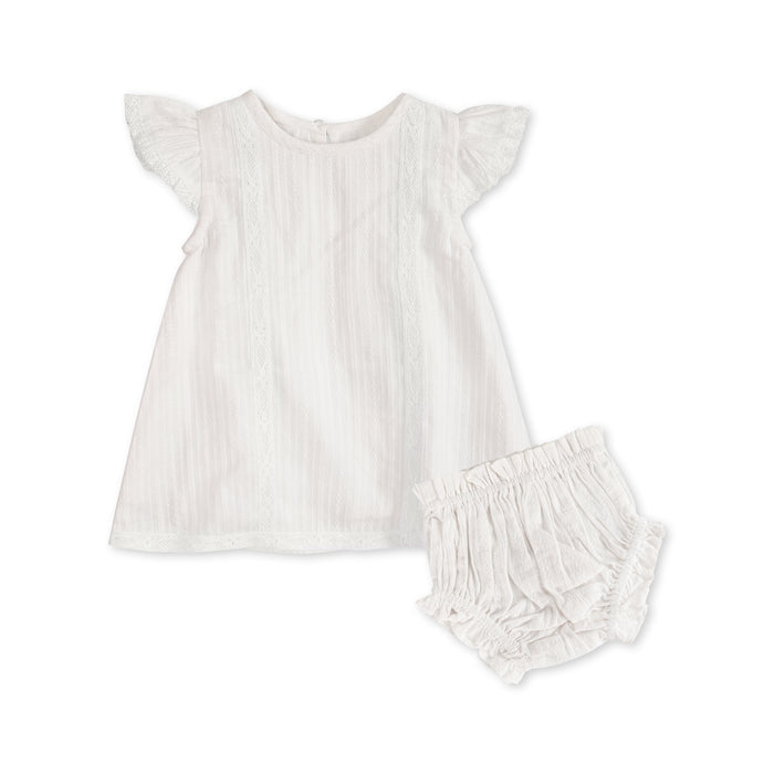 Noelle Striped Dobby White A Line Baby Dress + Bloomer (Organic)