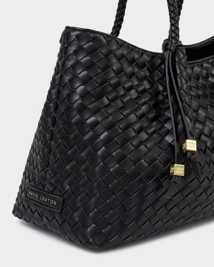 Nova Hand Woven Small Shoulder Tote in Black