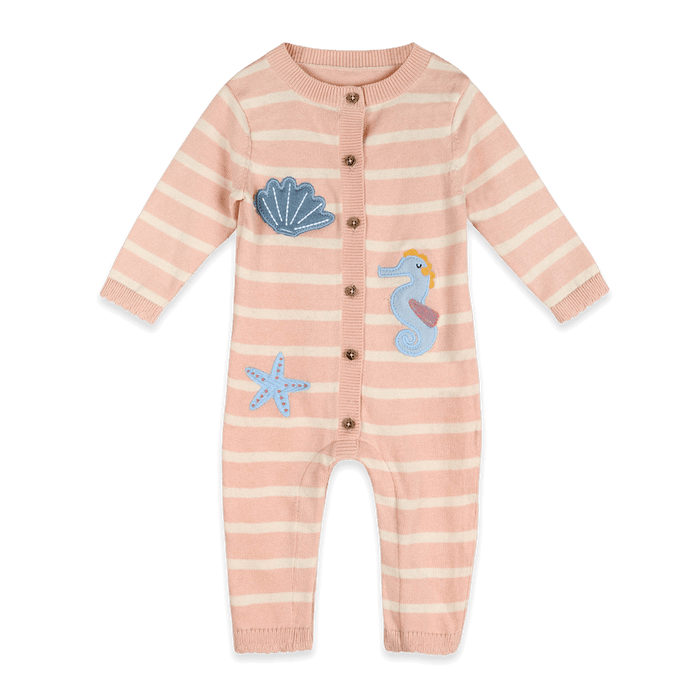 Ocean Embr Knit Baby Jumpsuit, Organic Cotton