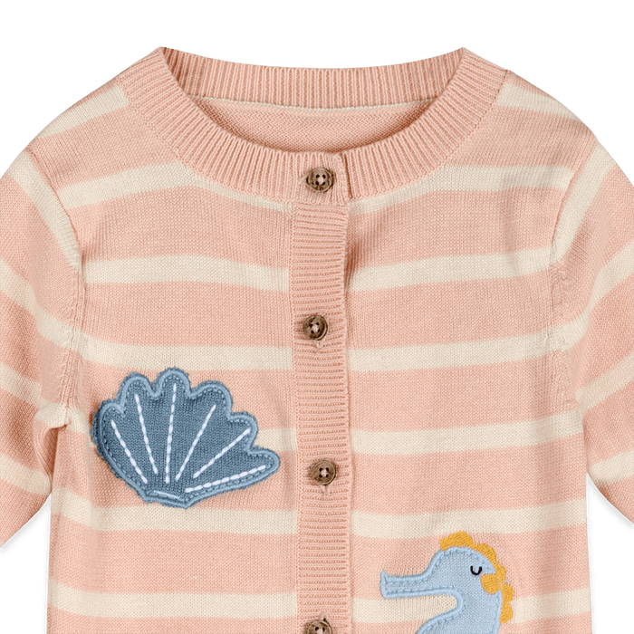 Organic Cotton Ocean Embr Knit Baby Jumpsuit, Detail