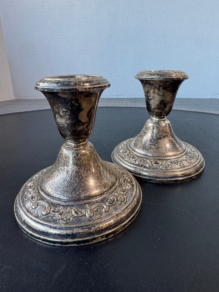 Pair of Gorham Sterling Silver Embossed Weighted Candlesticks