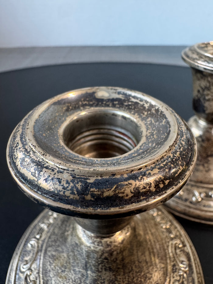 Pair of Gorham Sterling Silver Embossed Weighted Candlesticks