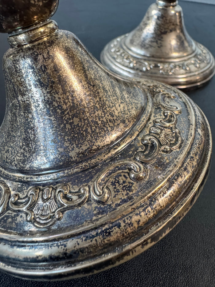 Pair of Gorham Sterling Silver Embossed Weighted Candlesticks