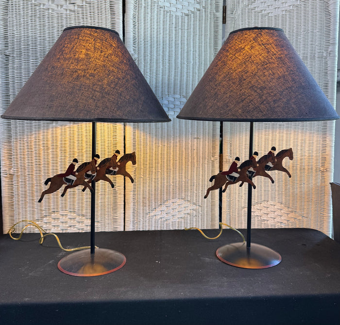 Pair of Guild Master Metal Fox Hunters Table Lamps (WORKS)