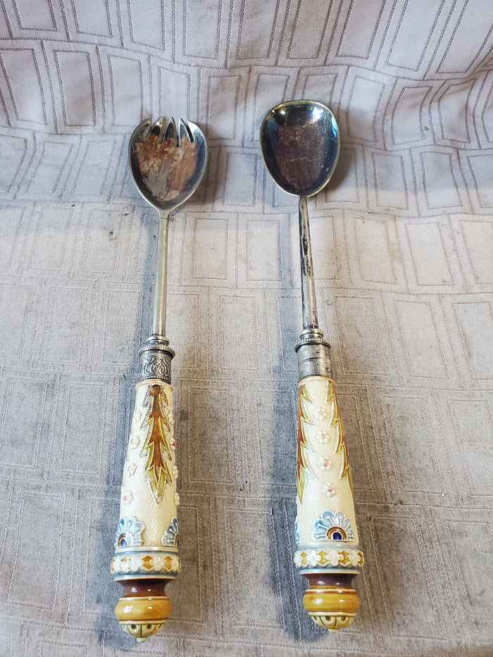 Pair of Silverplate Ornate Handle Salad Servers