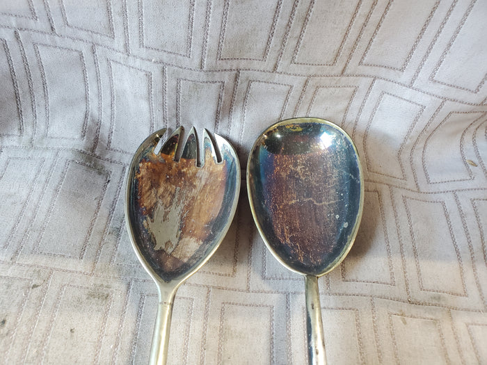 Pair of Silverplate Ornate Handle Salad Servers