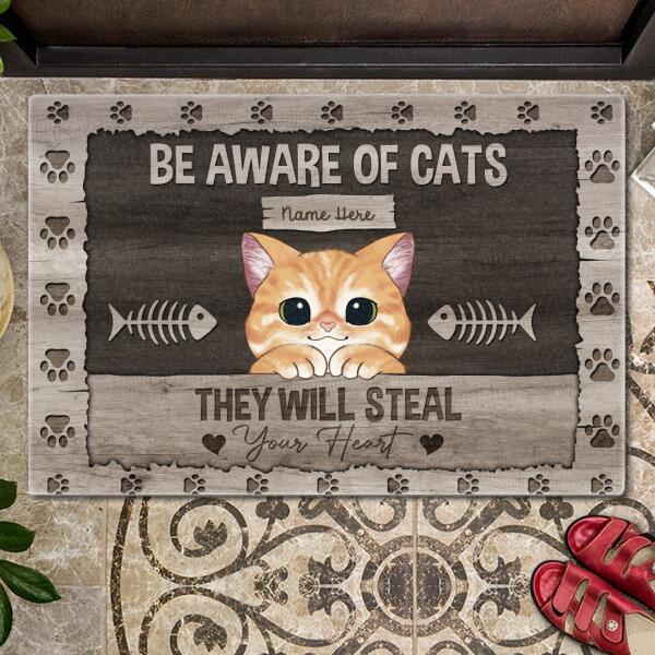 Pawzity Custom Mat, Gifts For Cat Lovers,  Be Aware Of Cats They Will Steal Your Heart Outdoor Door Mat