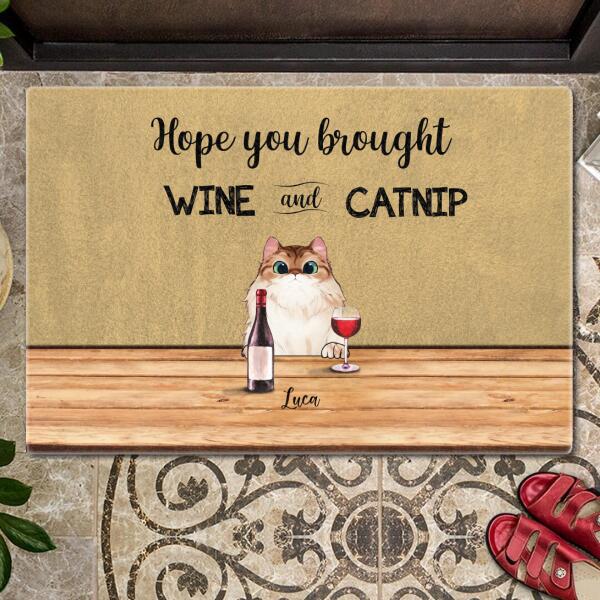 Pawzity Custom Mat, Gifts For Cat Lovers, Hope You Brought Wine And Catnip Outdoor Door Mat