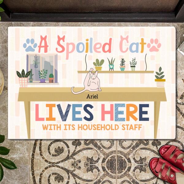 Pawzity Custom Mat, Gifts For Cat Lovers, Spoiled Cat Lives Here Cats On Table Outdoor Door Mat