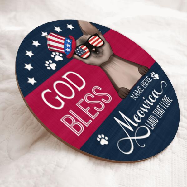 Pawzity Custom Wood Signs, Gifts For Cat Lovers, God Bless Meowica Land That I Love Personalized Housewarming Gifts , Cat Mom Gifts