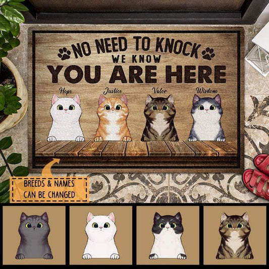 Pawzity No Need To Knock Custom Doormat, Gifts For Cat Lovers, We Know You Are Here Wood Fence Front Door Mat