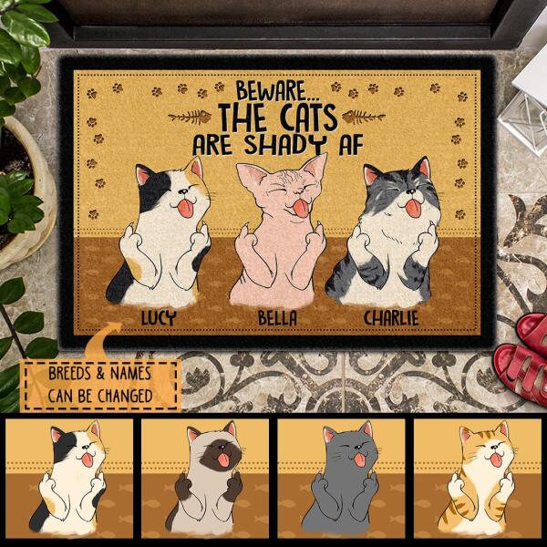 Pawzity Personalized Doormat, Gifts For Cat Lovers, Beware The Cats Are Shady AF Front Door Mat