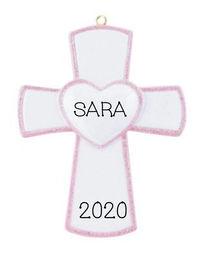 Pink Baby Cross, Personalized Christmas Ornament