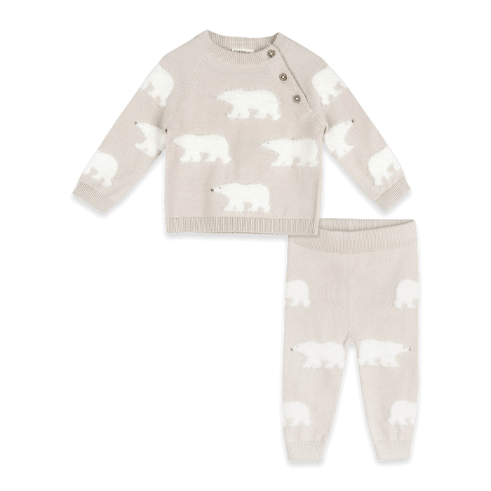 Polar Bear Baby Sweater Pullover and Pant Set, Organic Cotton