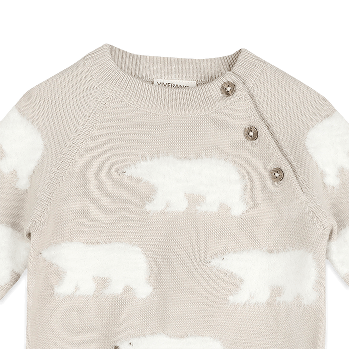 Organic Cotton Polar Bear Baby Sweater Pullover and Pant Set, Detail