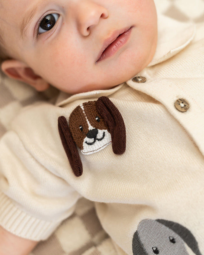 Doggy Embroidered Baby Shirt & Shorts Set (Organic Cotton) - Model
