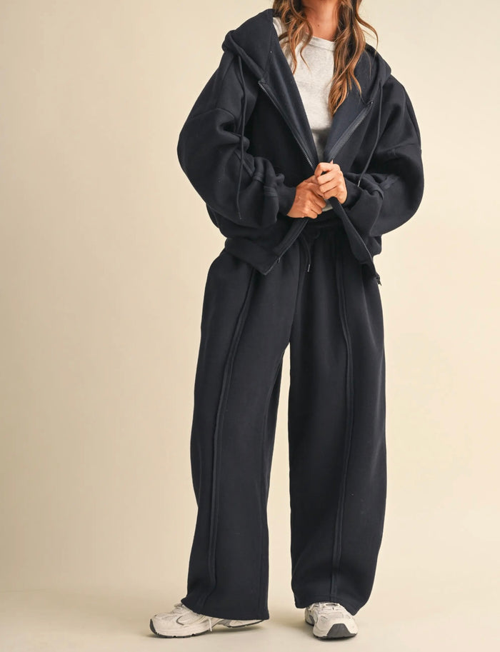 Raw Edge Seam Detail Straight Leg Jogger - Navy