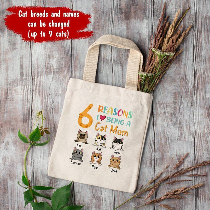 Reasons I Love Being A Cat Mom - Personalized Cat Tote Bag