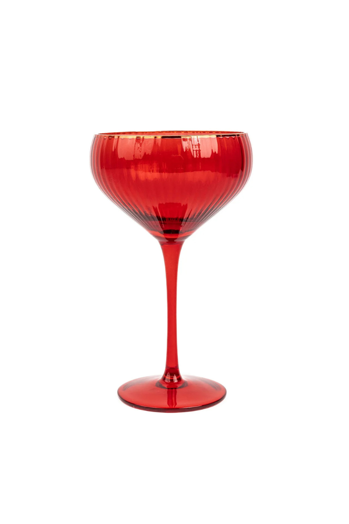 Red Ribbed Coupe Glass - FINAL SALE