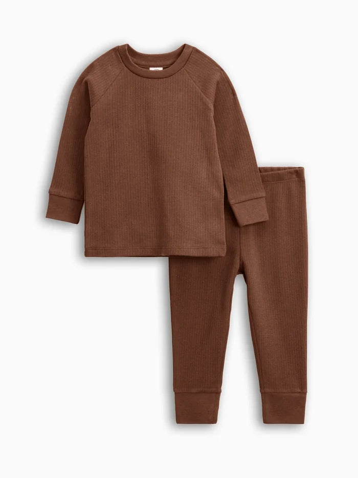 Ribbed Long Sleeve Jammies | Pecan