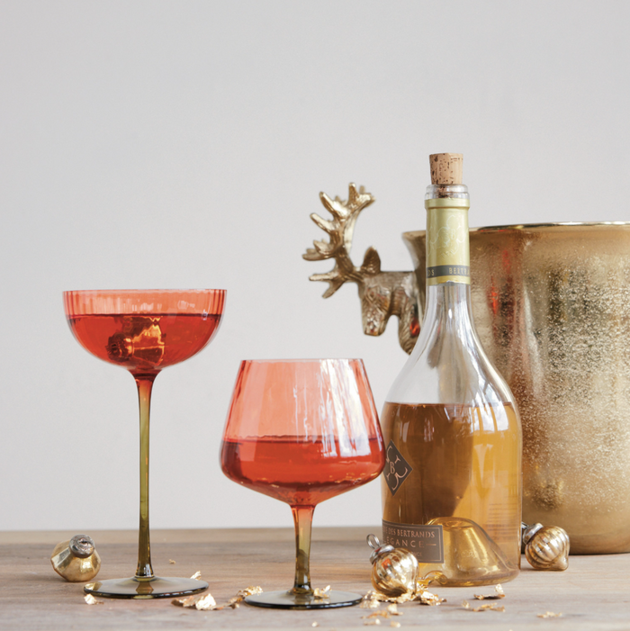 Ribbed Stemmed Glass, Red & Olive - 13 Hub Lane   |  Wine Glasses