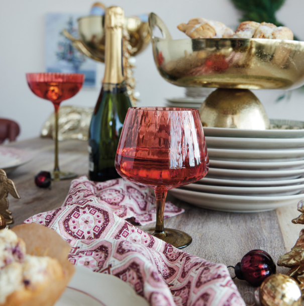 Ribbed Stemmed Glass, Red & Olive - 13 Hub Lane   |  Wine Glasses