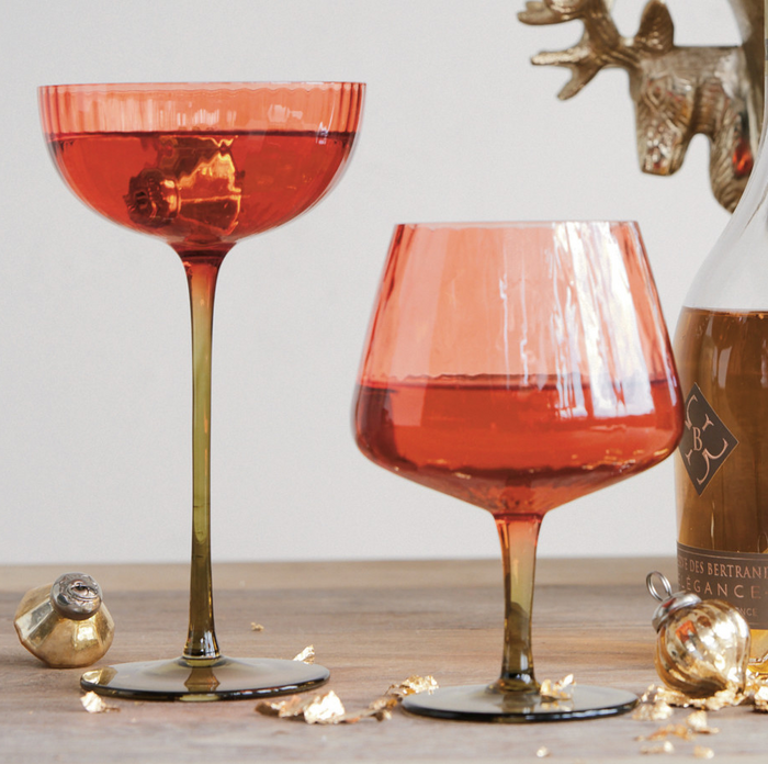 Ribbed Stemmed Glass, Red & Olive - 13 Hub Lane   |  Wine Glasses