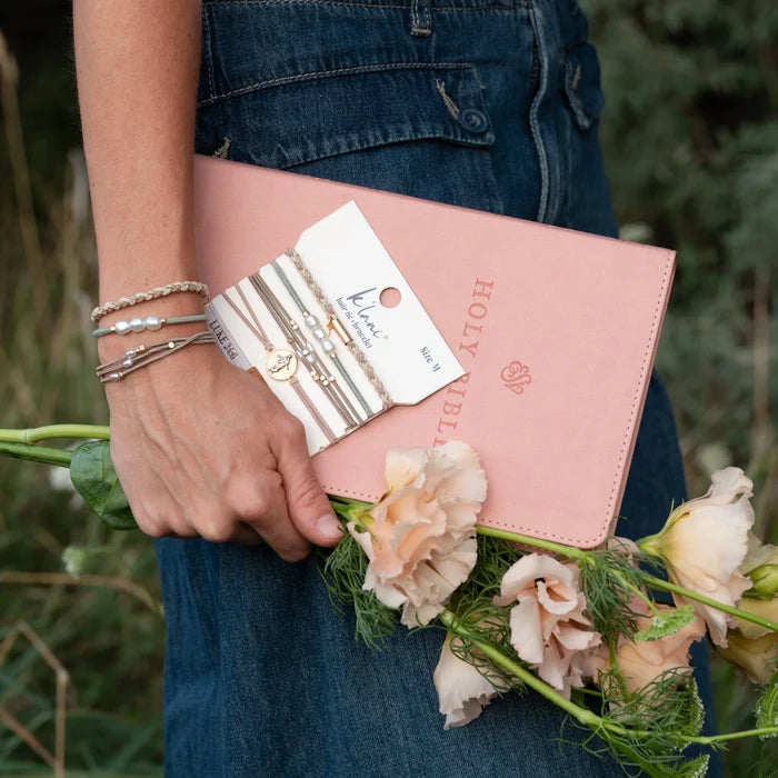 "Risen" Warm Neutrals with Gold Christus Hair Tie Bracelets