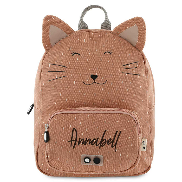 Trixie Rucksack Frau Katze personalisiert mit Namen – Kinder-Rucksack mit Katzenmotiv, verstellbaren Schultergurten und Frontfach