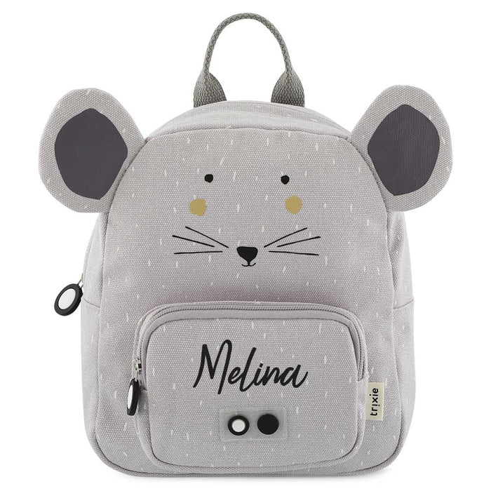Trixie Rucksack klein Frau Maus personalisiert mit Namen – lila Kinder-Rucksack mit Mausmotiv und praktischem Brustgurt