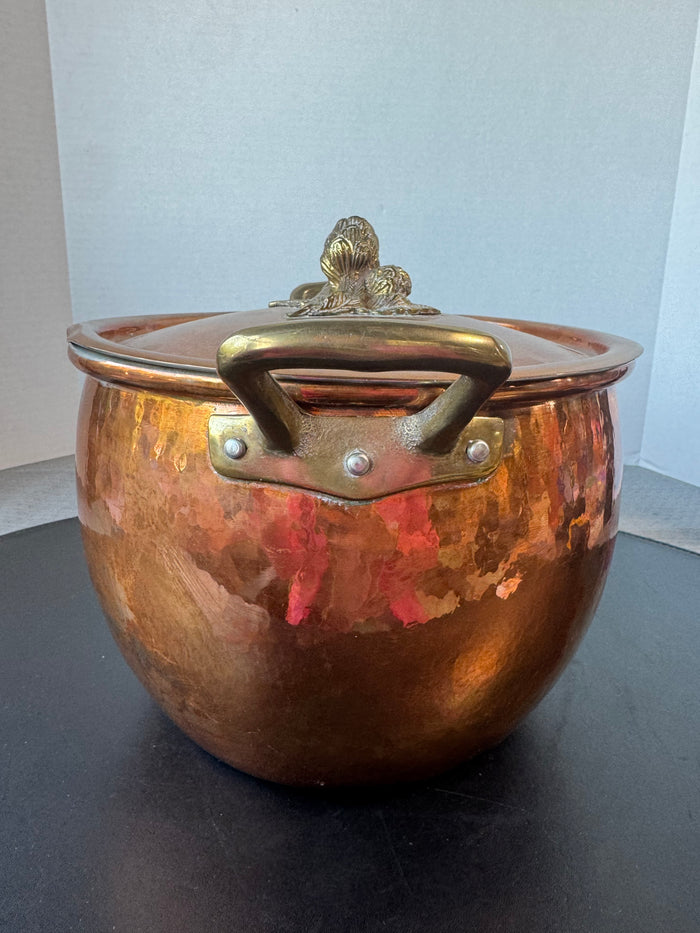 Ruffoni Historia Italian Hammered Copper Pot with Brass Handles & Acorn Lid Handle