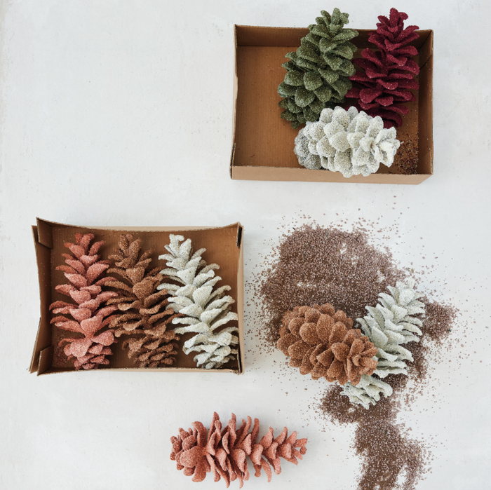 S/3 Faux Pinecones w/ Glitter - 13 Hub Lane   |  Vintage Inspired Ornaments