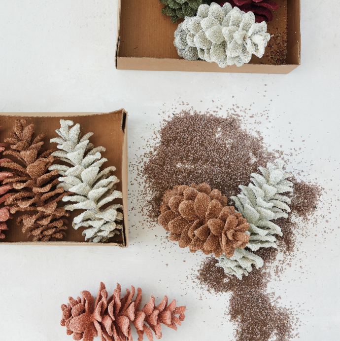 S/3 Faux Pinecones w/ Glitter - 13 Hub Lane   |  Vintage Inspired Ornaments