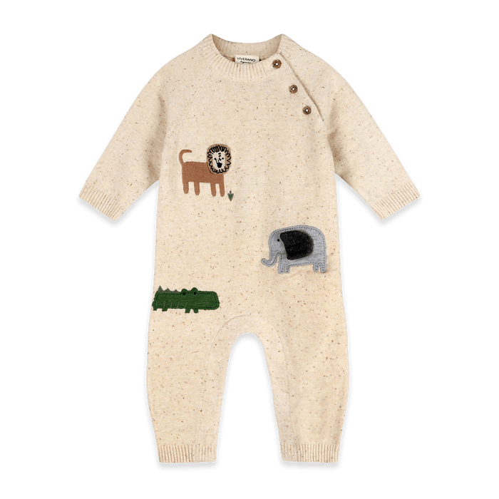 Safari Animals Baby Knit Jumpsuit, Organic Cotton