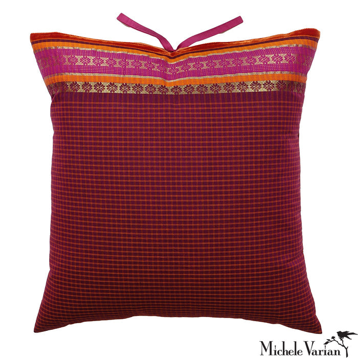 Sari Pillow Raspberry Grid 22x22