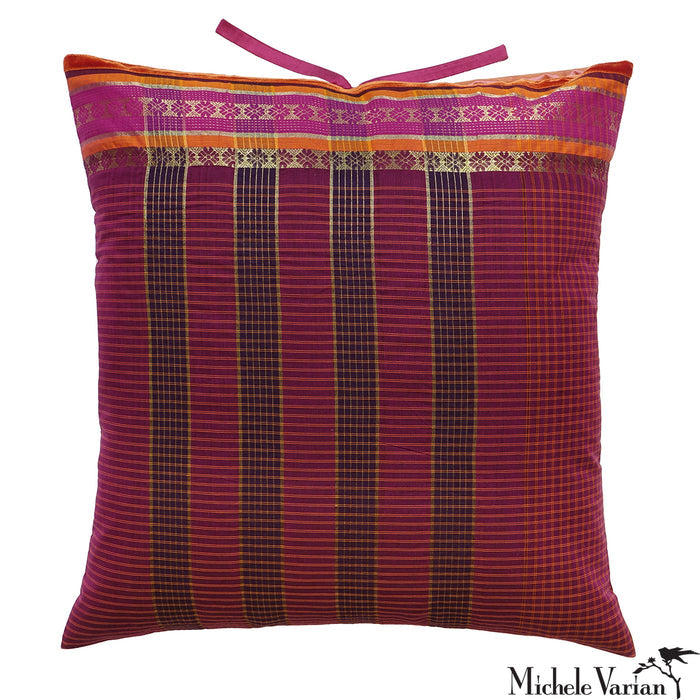 Sari Pillow Raspberry Grid 22x22