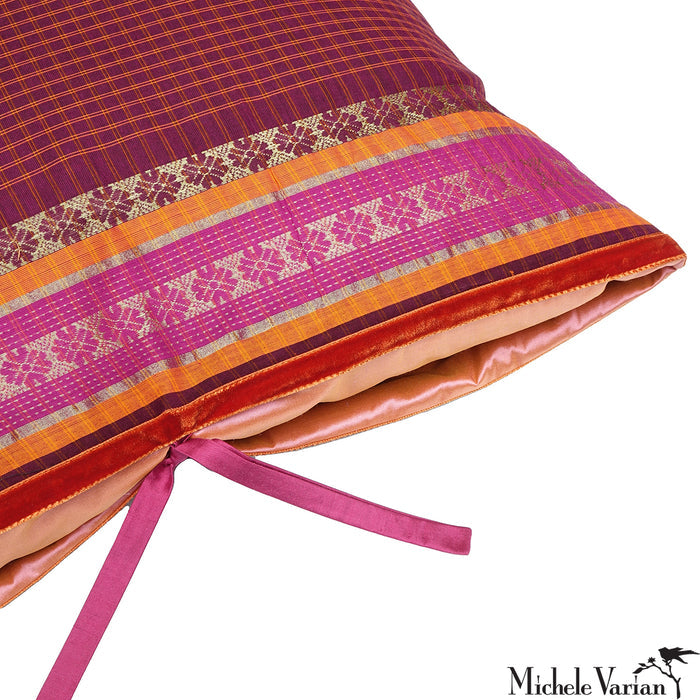 Sari Pillow Raspberry Grid 22x22