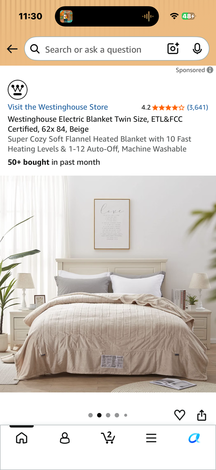 Sealed Westinghouse Beige Silky Flannel Reverse to Sherpa Warming Blanket