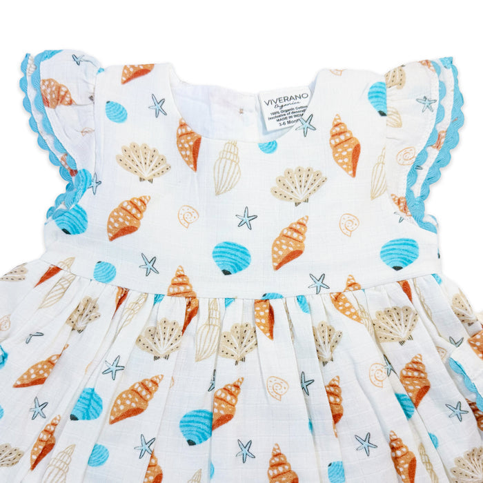 Seashell Pocket Baby Dress + Bloomer (Organic Muslin) - Detail