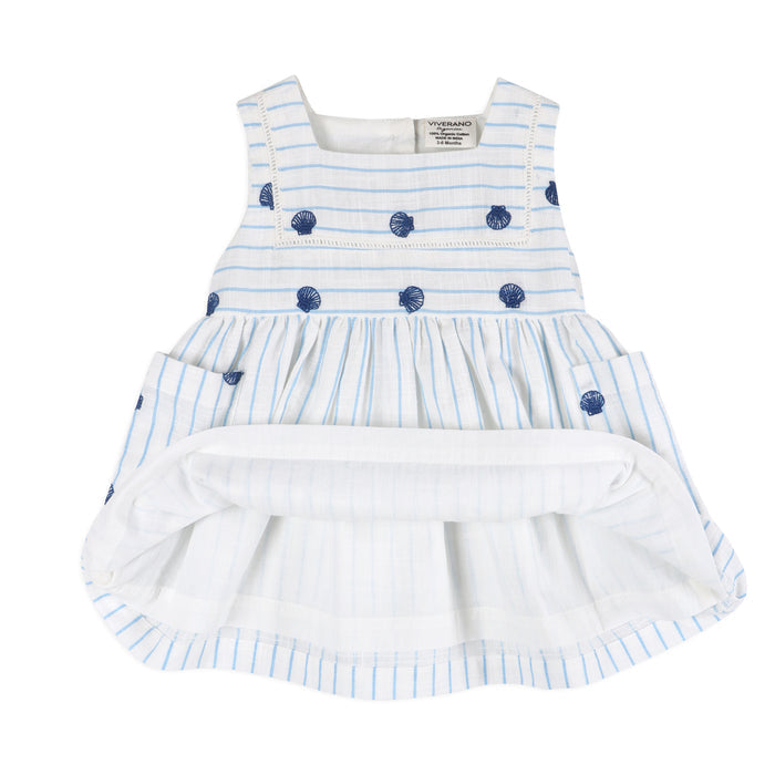 Seashells Embroidered Striped Baby Dress Layer (Organic)