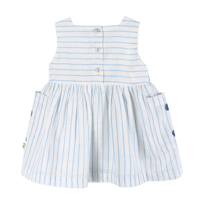 Seashells Embroidered Striped Baby Dress Back (Organic)