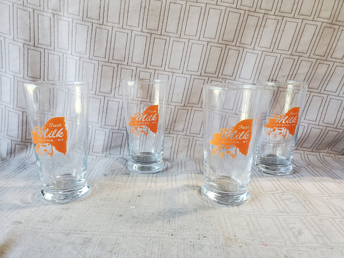 Set of 4 Clear Glass "Fresh Milk" Lacona, NY Tumblers