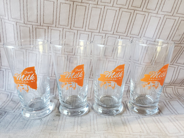 Set of 4 Clear Glass "Fresh Milk" Lacona, NY Tumblers