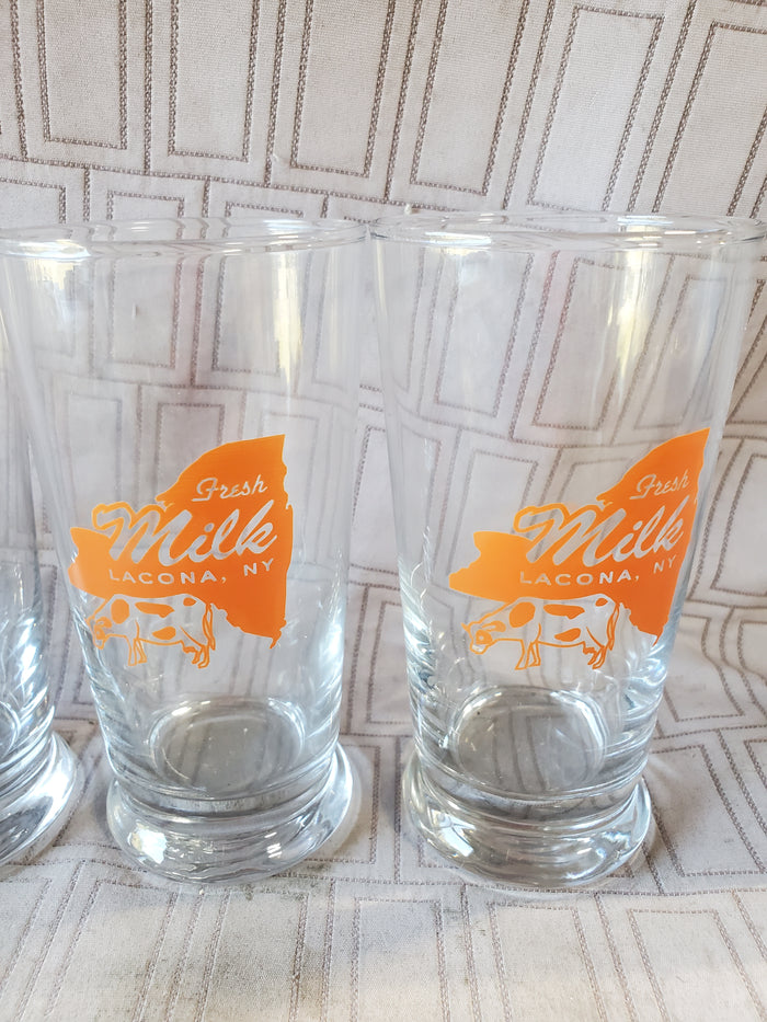 Set of 4 Clear Glass "Fresh Milk" Lacona, NY Tumblers