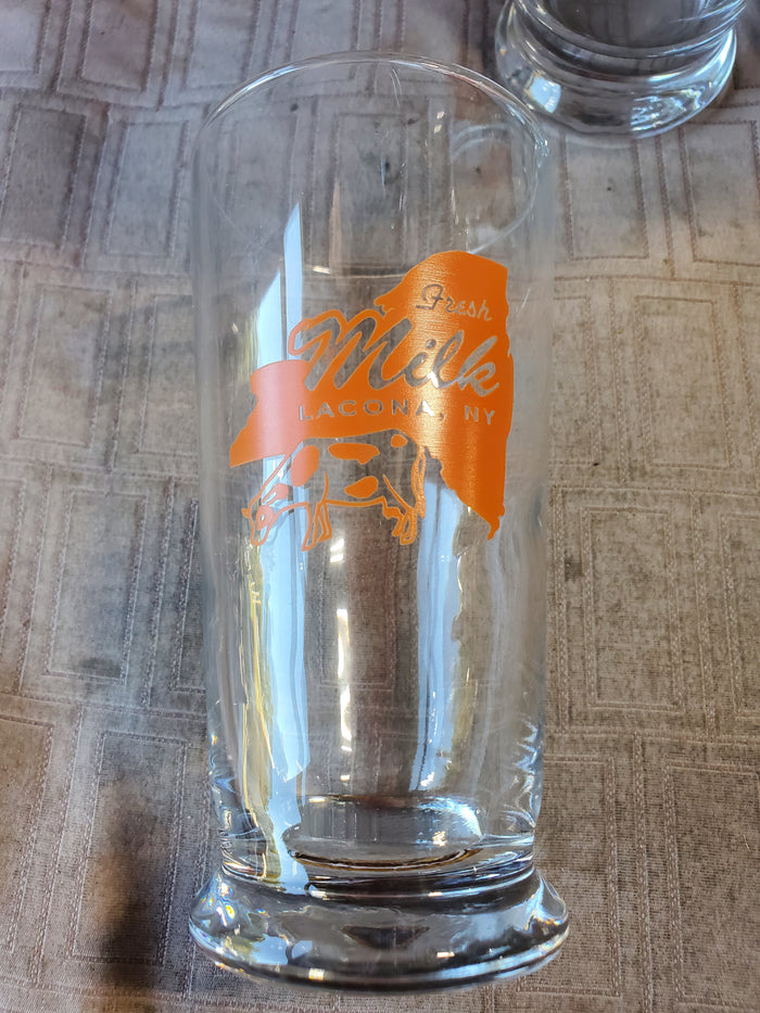Set of 4 Clear Glass "Fresh Milk" Lacona, NY Tumblers
