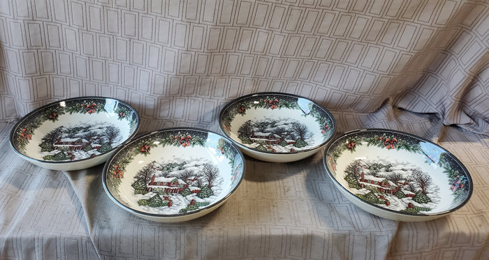 Set of 4 Royal Stafford Christmas Snowy Cabin Pasta Bowls