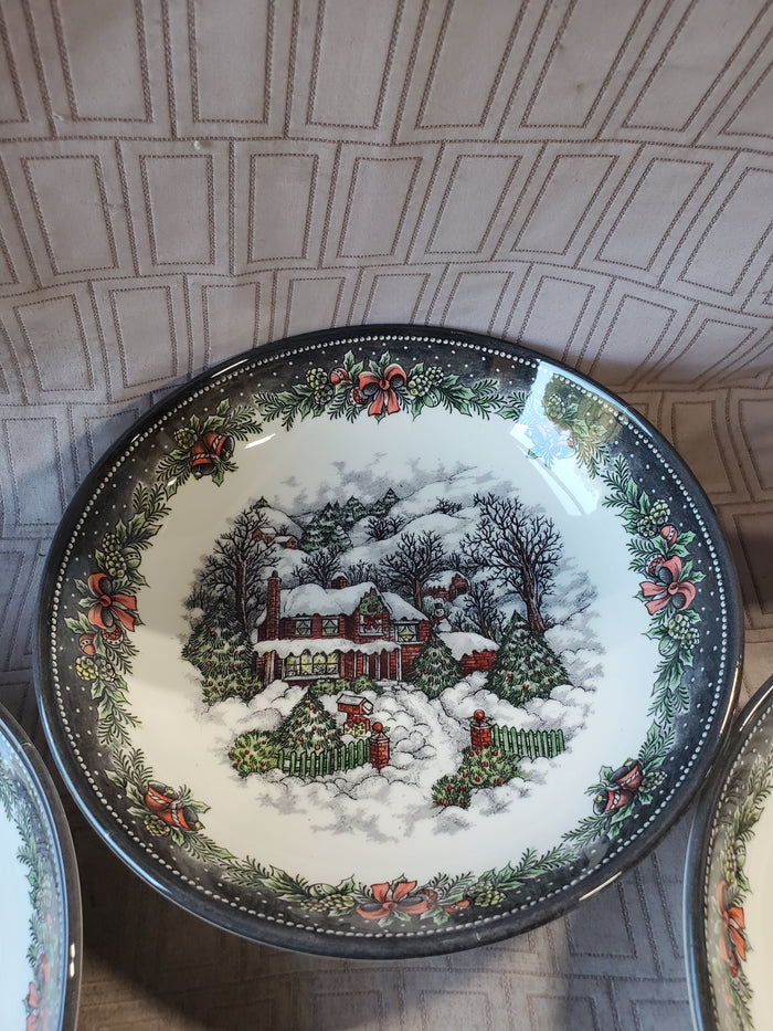 Set of 4 Royal Stafford Christmas Snowy Cabin Pasta Bowls