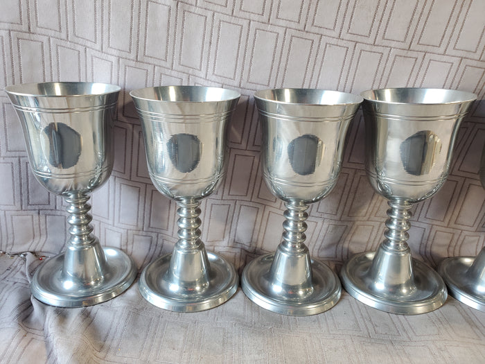 Set of 8 Pewter Wine Goblets